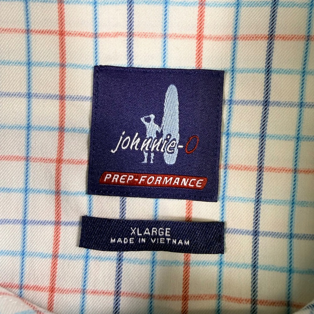 Johnnie-O Prep-Formance Shirt Mens XL White Blue Orange Plaid Button Down - Picture 3 of 12